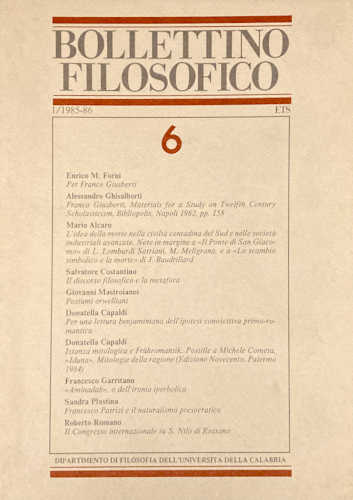 BOLLETTINO FILOSOFICO. 1/1985-86, numero 6. A cura del Dipartimento di Filosofia dell'Università della Calabria