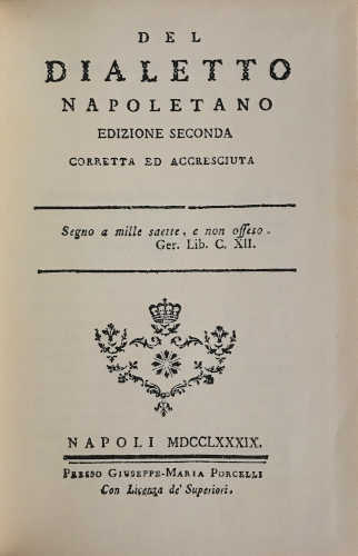 DEL DIALETTO NAPOLETANO - Ferdinando Galiani