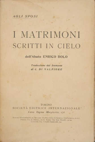 I MATRIMONI SCRITTI IN CIELO - Enrico Bolo I MATRIMONI SCRITTI IN CIELO - Enrico Bolo