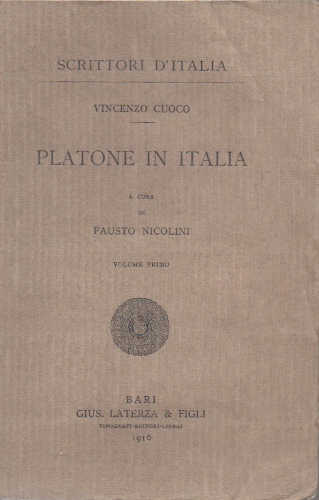 PLATONE IN ITALIA - Vincenzo Cuoco. Volume I